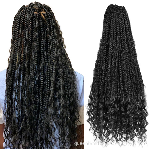 Goddess Box Braids Crochet Hair Curly Ends Ombre Synthetic Bohemian Braiding Hair Extensions Pre-looped Box Braiding for Women